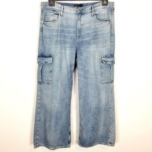 Gap Women High Rise Wide Leg Jeans Sz 20 Blue Denim Cargo Boho Streetwear